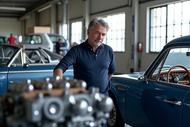 Marc Dubois, fondateur de Nautic Roues, travaillant sur un moteur classique dans son atelier de La Rochelle.